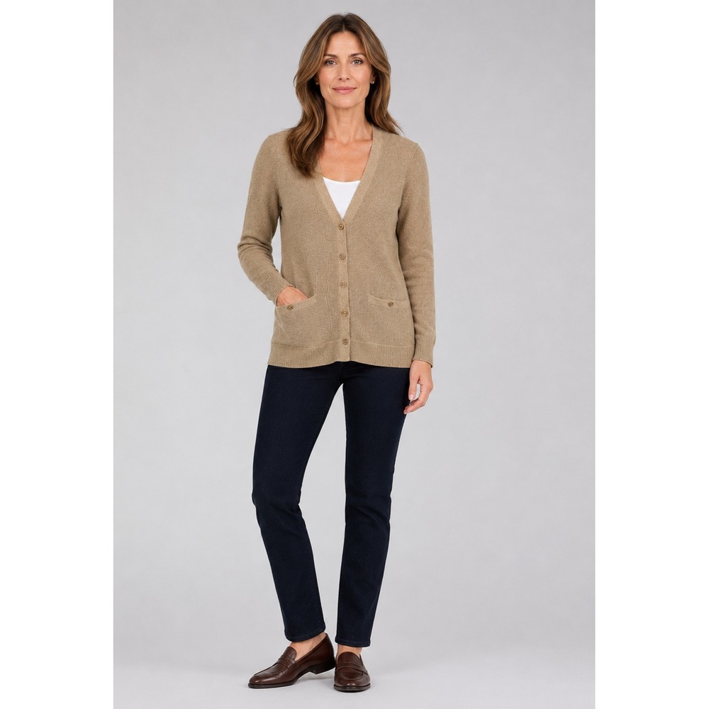 Lauren Ralph Lauren Cardigan PL Gold Metallic Silk Pockets Old Money Nautical
